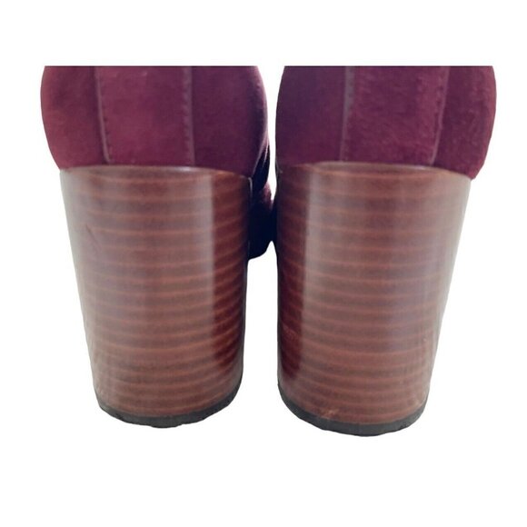 Alexander Wang Kenze Bordeaux Suede Buckle Chunky Heel Booties Women's Sz 36.5 - Picture 6 of 10